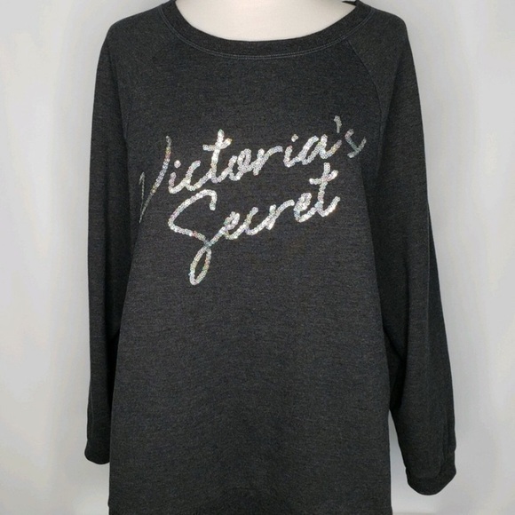 Victoria’s Secret Sz Small Gray Sweater Sequins Logo Slouchy Y2K Glam EUC - Picture 1 of 10